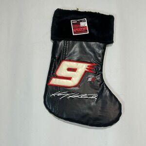Kyle Larson #9 NASCAR Christmas Stocking Black Faux Leather Furry Cuff‎